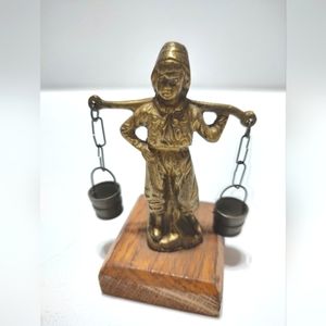 Metal brass boy with watering buckets made in France